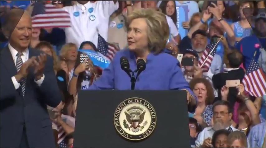 Hillary Clinton Joe Biden podium