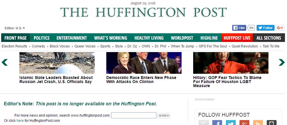 Huffington Post ban